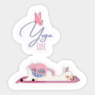 Llama and a cute, funny cat doing yoga Sticker